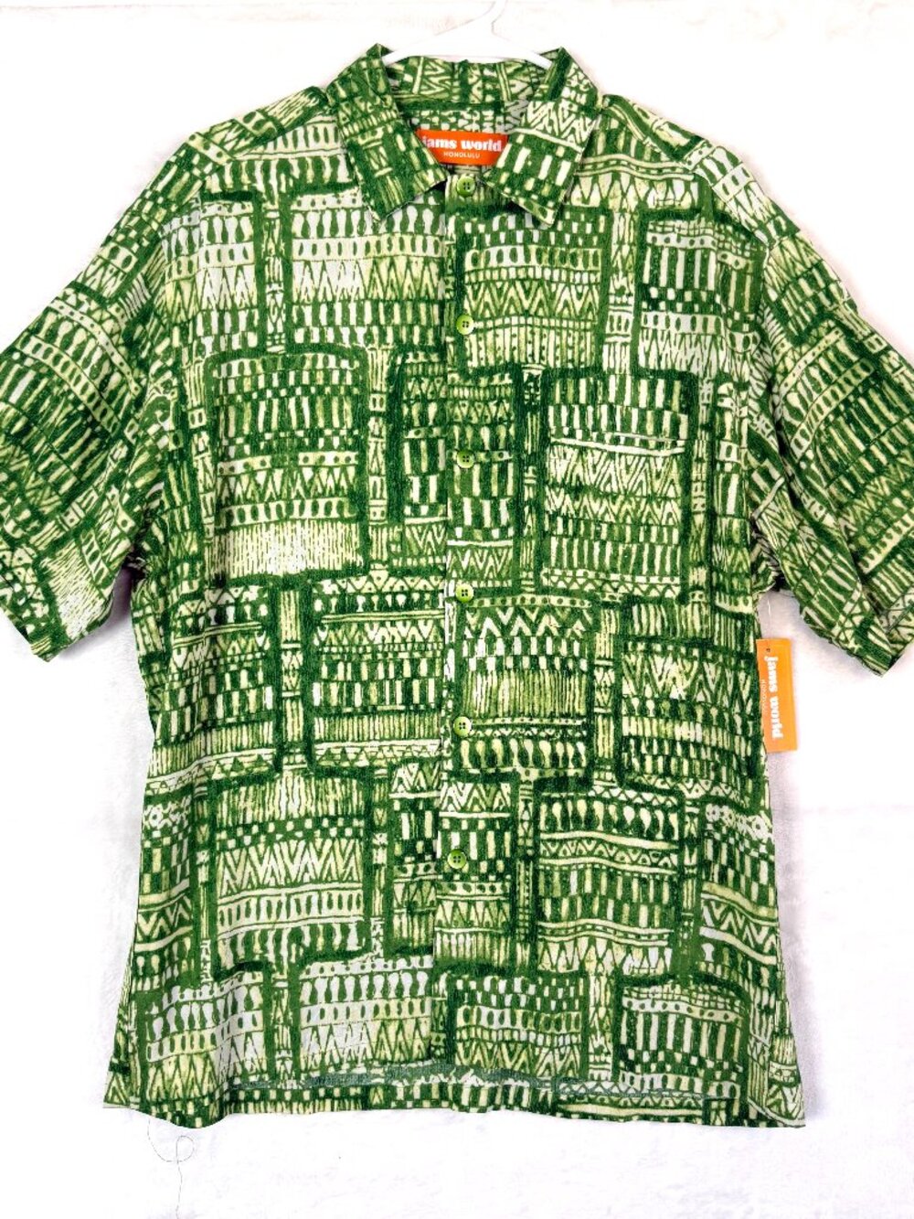 NEW JAMS WORLD Honolulu Retro Geometric Crinkle Resort Relaxed Button Up Shirt M
